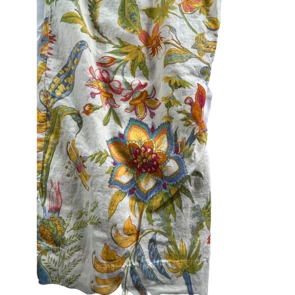 Floral Linen Blend Wide Leg Pants Size M Boho Botanical Resort Summer - Picture 5 of 11